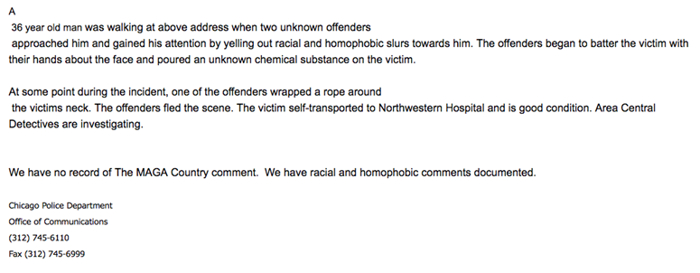 screenshots of the police statements, Jussie Smollett