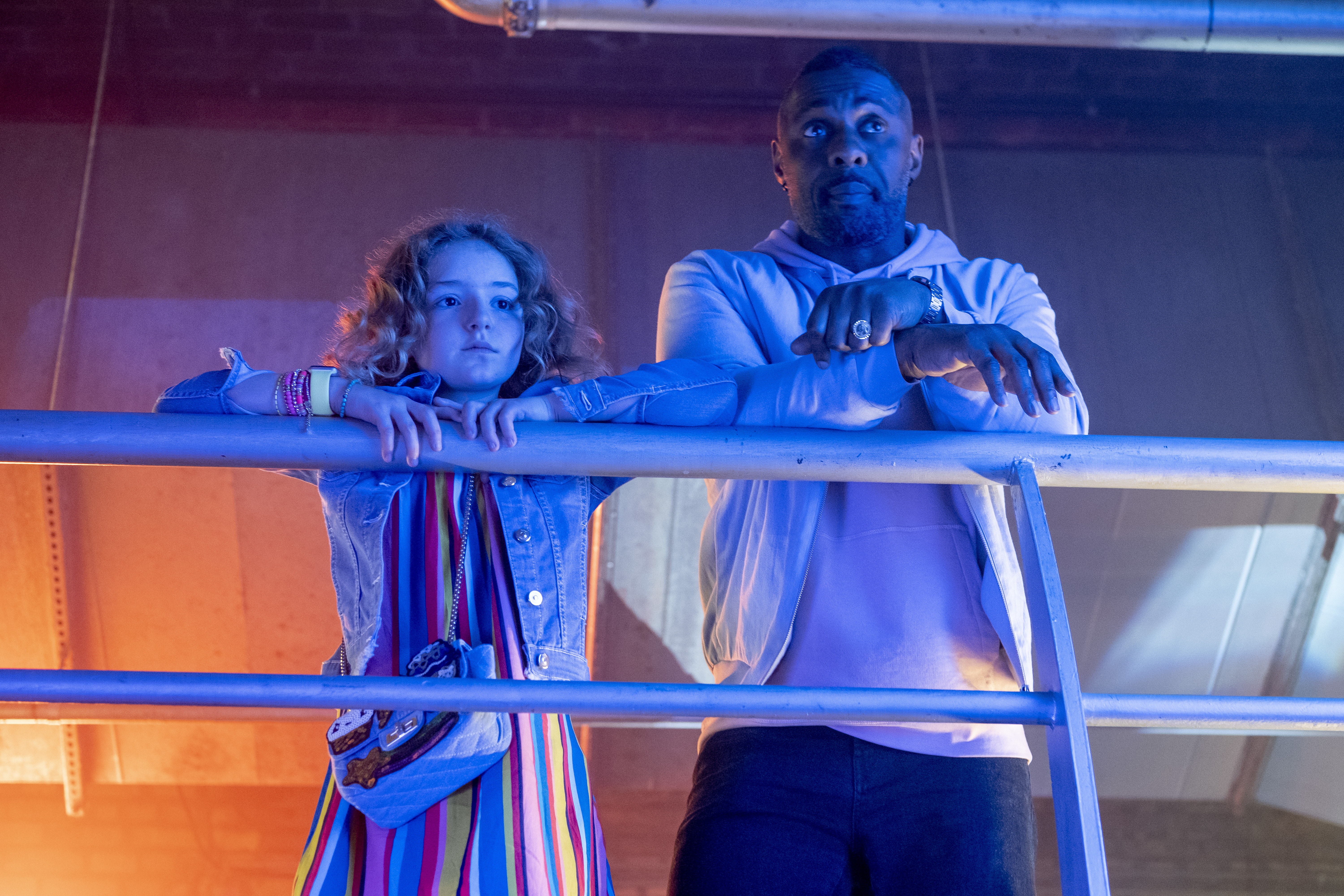 Frankie Hervey and Idris Elba in Turn Up Charlie (Netflix)
