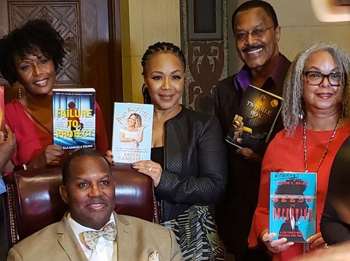 Authors Pamela Samuels Young, Erica “Mary Mary” Campbell, Larry Pye, Arlene L. Walker and Commissioner Mike Davis