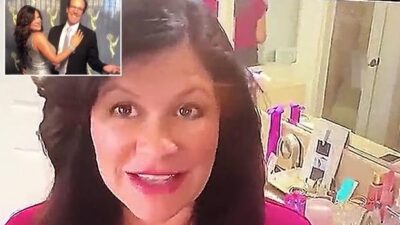 TV reportetr shows husband in bathroom