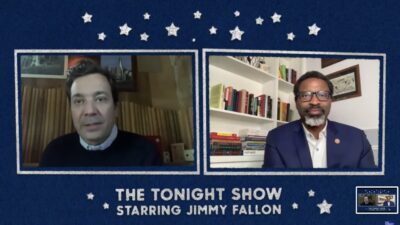 Jimmy Fallon and Derrick Johnson