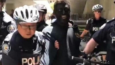 man wearing blackface at antiracism event1 (Twitter)