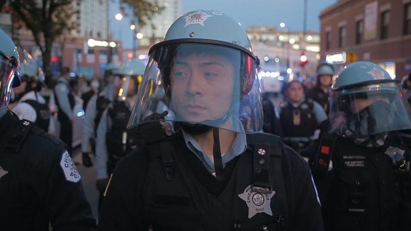 A police officer during a protest in a scene from "City So Real."