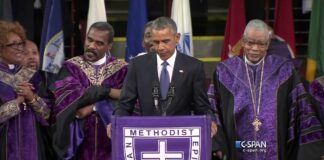 President Barack Obama sings Amazing Grace at the funeral for South Carolina State Sen. Clementa Pinckney