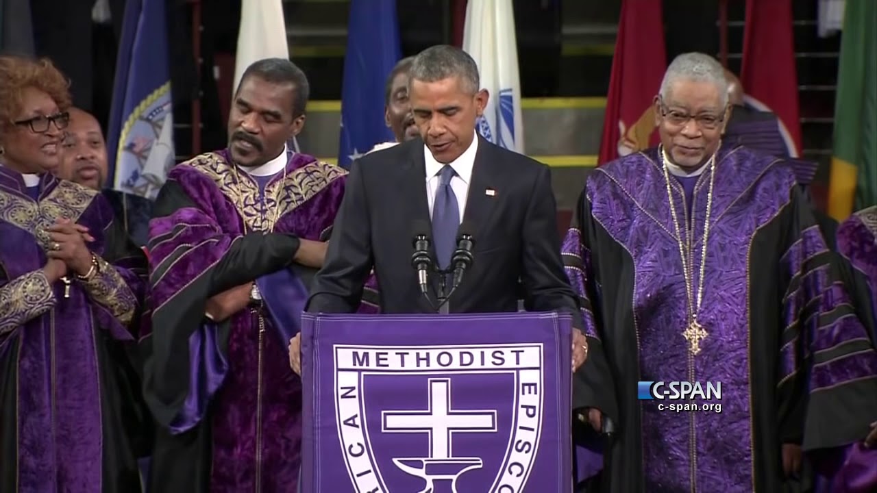 President Barack Obama sings Amazing Grace at the funeral for South Carolina State Sen. Clementa Pinckney