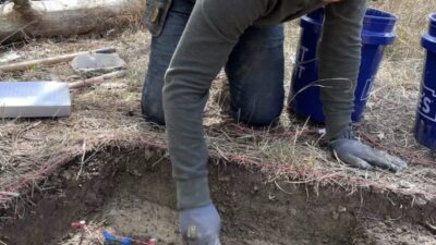 Maryland State Highway Administration archaeology consultant Christopher Triplett excavates the home site of Ben Ross in Dorchester County, Md. (Photo courtesy of Julie Schablitsky) (Courtesy of Julie Schablitsky )
