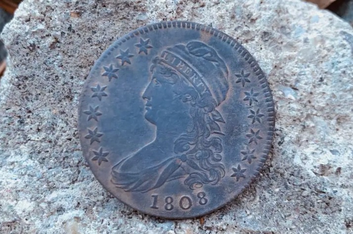 A 1808 coin found in fall 2020 by Maryland State Highway Administration archaeologist Julie Schablitsky. (Photo courtesy of Julie Schablitsky) (Courtesy of Julie Schablitsky )