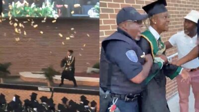 Metro Marrs hauled away from his graduation for making it rain