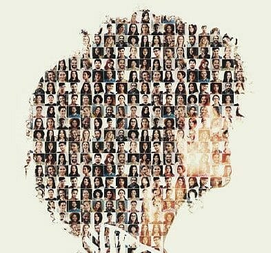 Composite image of a diverse group of people superimposed on a woman's profile