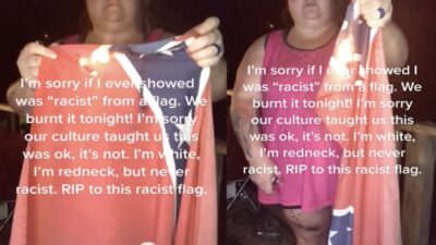 woman burns confederate flag