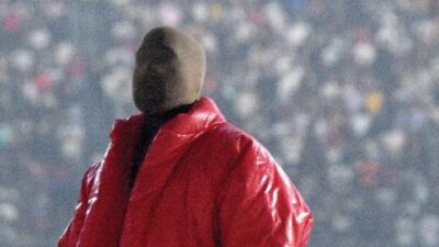 Kanye West (Donda show Chicago - red outfit1) Getty