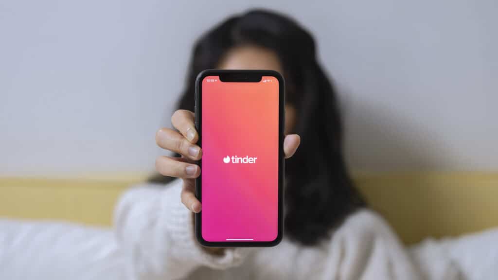 Woman using Tender app