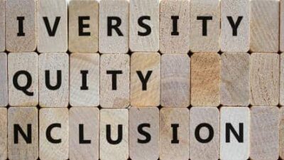 DEI, Diversity, equity, inclusion symbol. Wooden blocks
