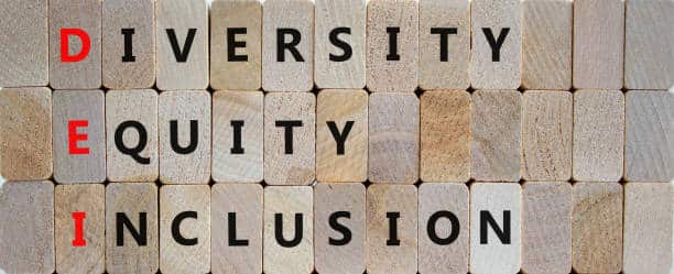 DEI, Diversity, equity, inclusion symbol. Wooden blocks 