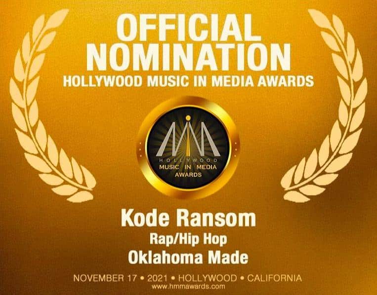 Kode Ranson Holywood Music in Media Awards certificate