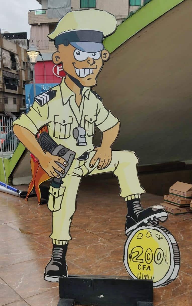 Lifesize cutout promotion of Sergent Duotogo a cartoon character in GBICH!