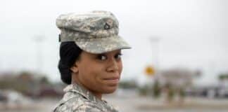 Close Portrait of Female Army Soldier / Getty