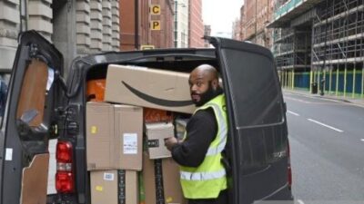 Amazon driver & van & packages - Getty