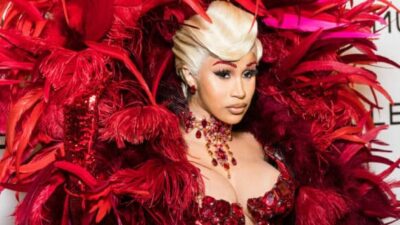 Cardi B dazzles in red