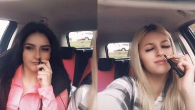 Girls trying nasal tanning spray on TikTok