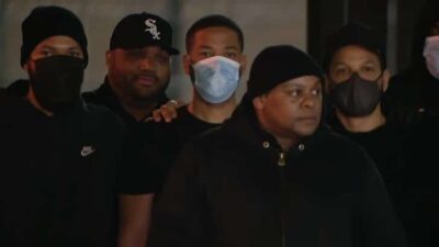 Jussie Smollett leaving jail (Fox 32 Chicago screenshot)