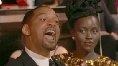 Will Smith cursing at Chris Rock (Lupita looks on) - screenshot1
