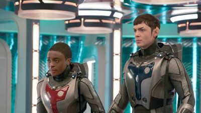 Celia Rose Gooding as Uhura and Ethan Peck as Spock (Marni GrossmanParamount+CBS)