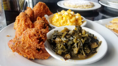greens, chicken