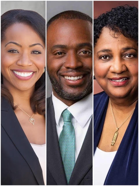 Chair of Board of Equalization Malia Cohen and candidate for State Controller, State Superintendent of Public Instruction Tony Thurmond, Secretary of State Shirley Weber