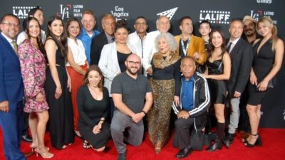 Director Luis Reyes (kneeling, right) and Pepe Serna (backrow), Cast and Crew, Pepe Serna: Life is Art: Photo Credit, Ricky Richardson