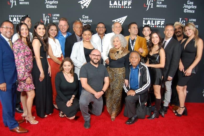 Director Luis Reyes (kneeling, right) and Pepe Serna (backrow), Cast and Crew, Pepe Serna: Life is Art: Photo Credit, Ricky Richardson