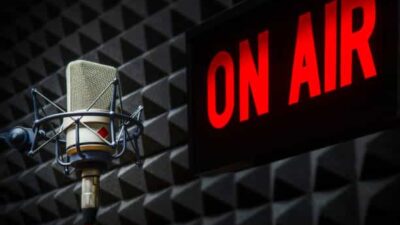On air sign in radio studio