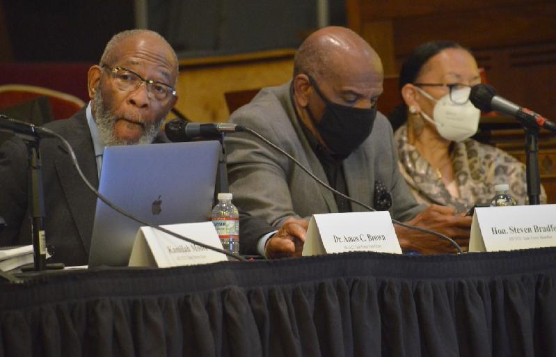 From left to right are task force vice-chair Dr. Rev. Amos Brown, California State Sen. Steven Bradford (D-Gardena) and Dr. Cheryl Grills (CBM photo by Antonio Ray Harvey).