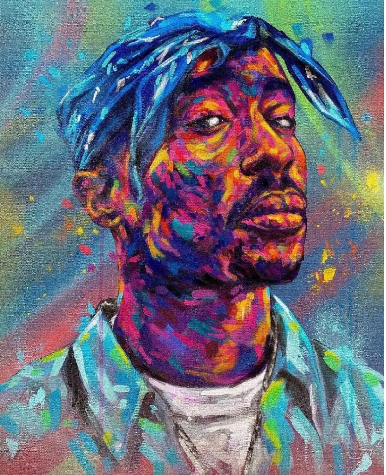 Painting of Tupac Shakur (scarf) - Instagram