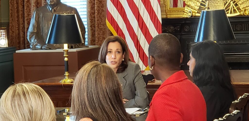 Vice Pres. Kamala Harris meets with experts to discuss preparation for the pending Supreme Court decision on Roe V. Wade. Photo by Mona Austin
