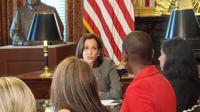 Vice Pres. Kamala Harris meets with experts to discuss preparation for the pending Supreme Court decision on Roe V. Wade. Photo by Mona Austin