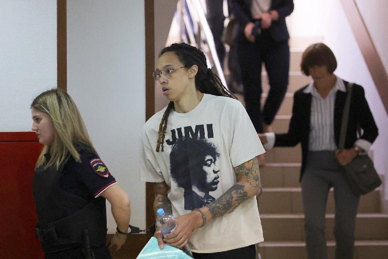 Brittney Griner led in Russian courtroom (Evgenia Novozhenina-Reuters)