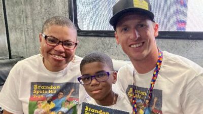 Sheletta Brundidge, an author, her son Brandon, and NASCAR driver Brandon Brown (Steve Megargee-AP)