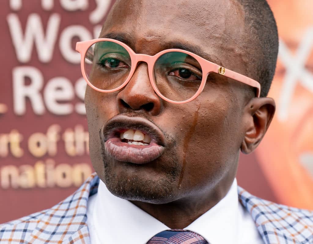 Bishop Lamor Whitehead cried as he recalled his ordeal, in Brooklyn on Friday, July 29, 2022. (Theodore Parisienne/New York Daily News/Tribune News Service via Getty Images)