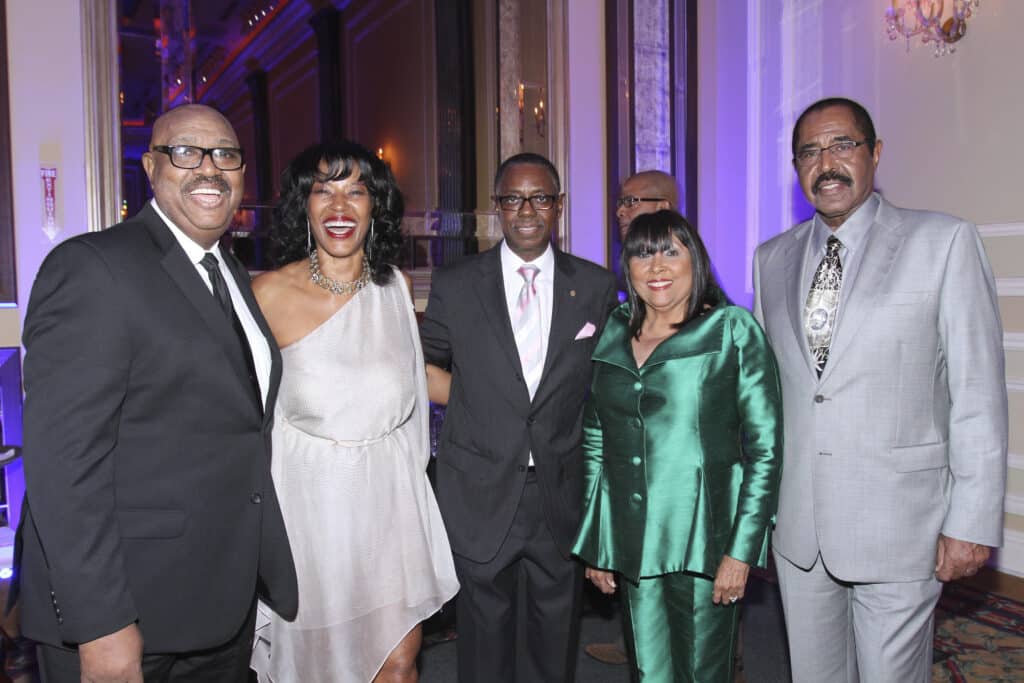 Pictured left to Right: Varnell Johnson, President of the Living Legends Foundation; Jacqueline Rhinehart, Vice President of the Living Legends Foundation; David C. Linton, Chairman of the Living Legends Foundation; Brenda Andrews, Living Legends Foundation Honoree (1997); and Ray Harris, founder and Chairman Emeritus of the Living Legends Foundation. (Photo Credit: Courtesy of the Living Legends Foundation)