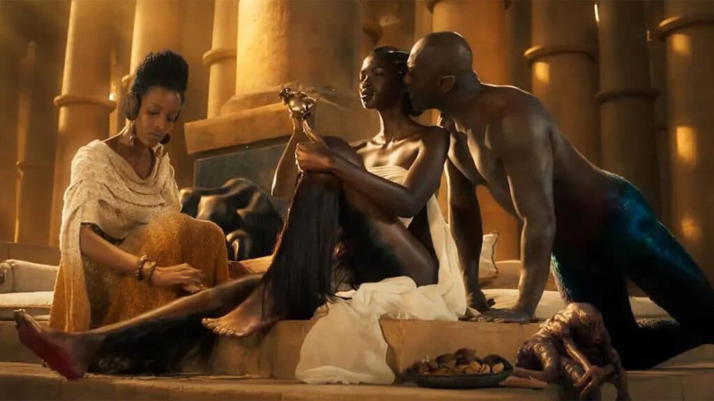 Idris Elba as the Djinn and Aamito Lagum as the Queen Sheba in THREE THOUSAND YEARS OF LONGING