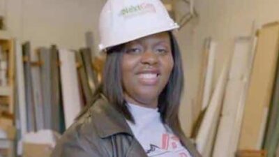 Letitia Hanke (with safety helmet)