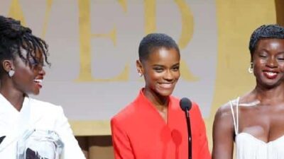 Ebony Power 100 - 2022 The Black Panther Wakanda Forever cast members Lupita Nyong'o, Letitia Wright, and Danai Gurira / Getty Images for EBONY MEDIA GROUP