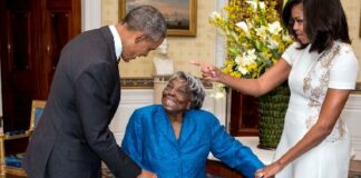 Barack Obama, Virginia McLaurin, and Michelle Obama (Lawrence Jackson-The White House)