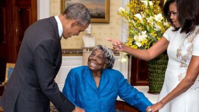 Barack Obama, Virginia McLaurin, and Michelle Obama (Lawrence Jackson-The White House)