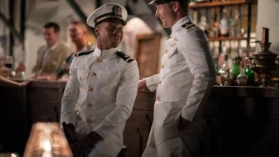 Jesse Brown (Jonathan Majors) with Tom Hudner (Glen Powell) in Columbia Pictures' DEVOTION.