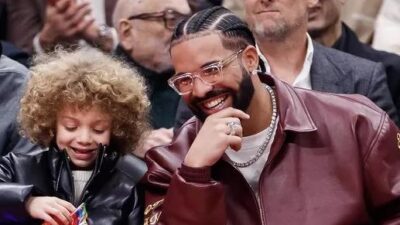 Drake and son at ball game - Getty