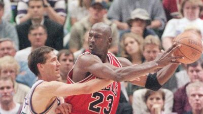 Michael Jordan against Jeff Hornacek of the Utah Jazz (Jeff Haynes-AFP-Getty Images)