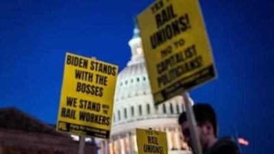 Rail Strike protestors outside Capitol Bldg (Getty)