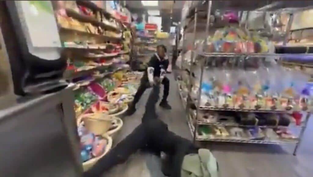 Store worker assaults customer.
